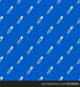 Pencil with eraser pattern repeat seamless in blue color for any design. Vector geometric illustration. Pencil with eraser pattern seamless blue
