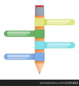 Pencil with stickers icon cartoon vector. Study management. Project children. Pencil with stickers icon cartoon vector. Study management