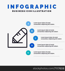 Pencil, Write, Text, School Line icon with 5 steps presentation infographics Background
