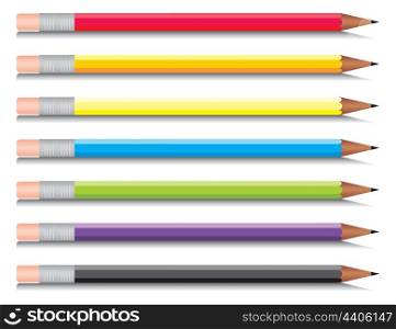 Pencil2. Set multi-coloured pencils of seven colours. A vector illustration