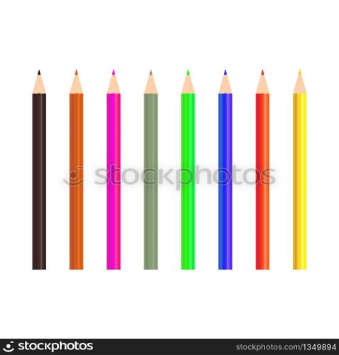 Pencils color isolated on white background. Wood pencils, stationery for drawing in school, education, kindergarten. Spectrum colors of rainbow. Realistic tools. 3d icons. Vector.. Pencils color isolated on white background. Wood pencils, stationery for drawing in school, education, kindergarten. Spectrum colors of rainbow. Realistic tools. 3d icons. Vector