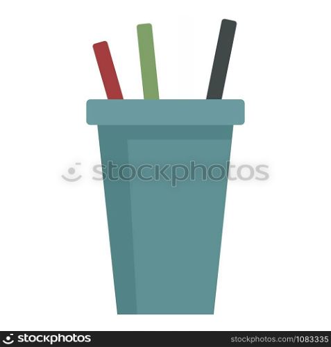 Pencils in a glass icon. Flat illustration of pencils in a glass vector icon for web design. Pencils in a glass icon, flat style