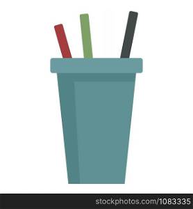 Pencils in a glass icon. Flat illustration of pencils in a glass vector icon for web design. Pencils in a glass icon, flat style