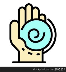Pendulum in the palm icon. Outline pendulum in the palm vector icon color flat isolated. Pendulum in the palm icon color outline vector