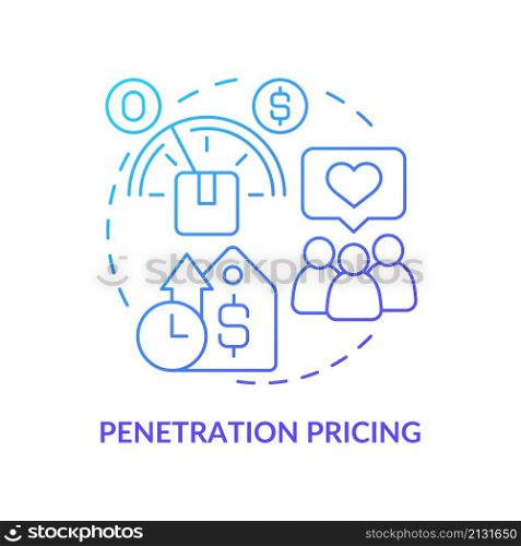Penetration pricing blue gradient concept icon. Offering discounted price for new product abstract idea thin line illustration. Isolated outline drawing. Roboto-Medium, Myriad Pro-Bold fonts used. Penetration pricing blue gradient concept icon