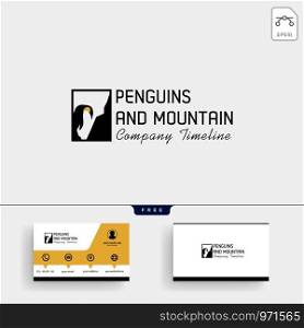 Penguin and Mountain logo template vector illustration and business card design. Penguin and Mountain logo template and business card