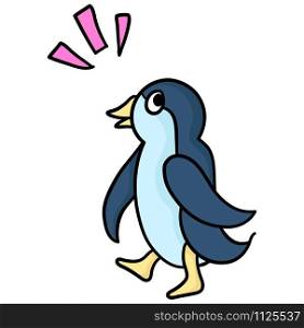 penguin animal walking around. cartoon illustration cute sticker