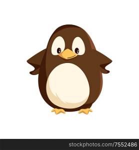Penguin animal with wings and bird with beak vector. Happy winter character standing with hands on sides, cartoon from antarctic area isolated seabird. Penguin Animal Standing with Hands on Sides Vector