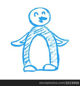Penguin. Icon in hand drawn style. Drawing with wax crayons, colored chalk, children&rsquo;s creativity. Sign, sticker. Icon in hand draw style. Drawing with wax crayons, children&rsquo;s creativity