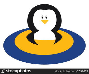 Penguin in blue pool. illustration, vector on white background.