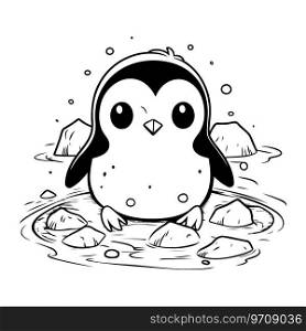 Penguin in the water. Vector illustration of a cartoon penguin.