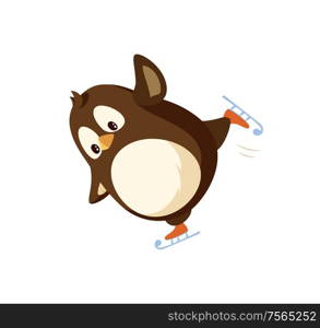 Penguin on skates isolated vector animal. Flightless bird skating, holiday entertainment. Vector Arctic animal and winter Christmas activity, cartoon character. Penguin on Skates Isolated Vector Bird Skating