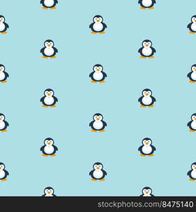 Penguin pattern cute animal cartoon simple seamless illustration on blue background.. Penguin pattern cute animal cartoon simple seamless illustration on blue background