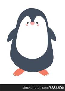 Penguin portrait, isolated flightless seabird with flippers for swimming under water. Cute personage with beak and smiling or blushing facial muzzle expression. Vector in flat style illustration. Portrait of penguin animal, flightless seabird