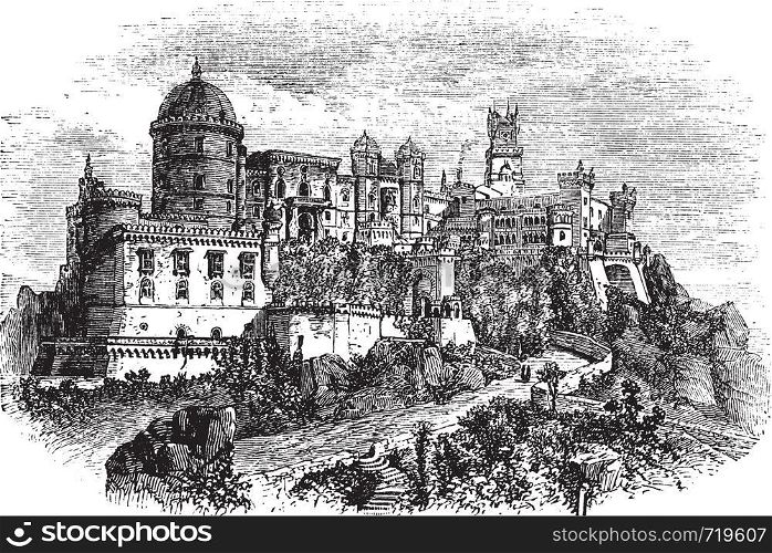 Penha Convent, in Vila Velha, Brazil, during the 1890s, vintage engraving. Old engraved illustration of the Penha Convent.