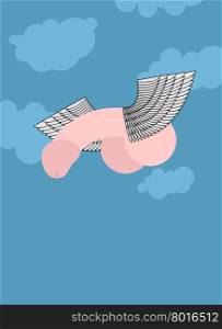 Penis with wings flying in sky with clouds. Vector illustration&#xA;