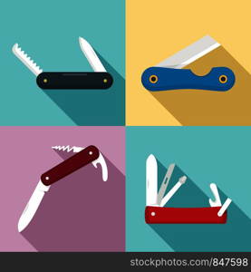 Penknife icons set. Flat set of penknife vector icons for web design. Penknife icons set, flat style