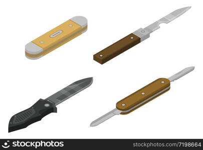 Penknife icons set. Isometric set of penknife vector icons for web design isolated on white background. Penknife icons set, isometric style