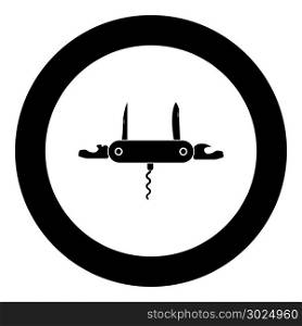 Penknife or pocket knife black icon in circle vector illustration isolated