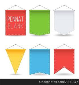 Pennant Blank Set Vector. Colorful Hanging On Wall Empty Pennants Banners. Mock Up Isolated Illustration. Pennant Blank Set Vector. Colorful Hanging On Wall Empty Pennants Banners. Mock Up Isolated