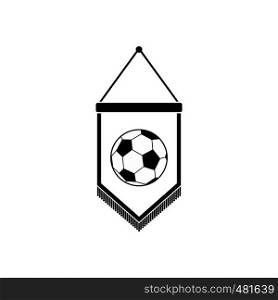 Pennant with soccer ball black simple icon isolated on white background. Pennant with soccer ball icon