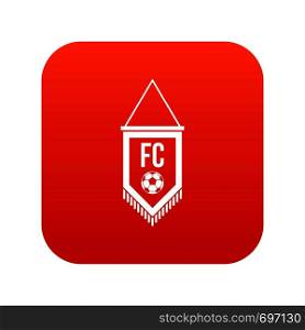 Pennant with soccer ball icon digital red for any design isolated on white vector illustration. Pennant with soccer ball icon digital red