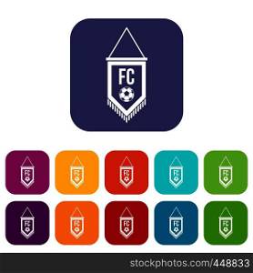 Pennant with soccer ball icons set vector illustration in flat style In colors red, blue, green and other. Pennant with soccer ball icons set flat