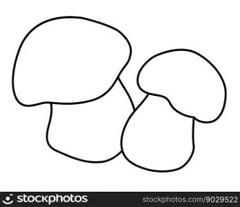 Penny bun mushrooms, two mushrooms - vector illustration for coloring book, logo or pictogram. Outline. Boletus edulis are edible mushrooms.  ep, porcino or porcini 