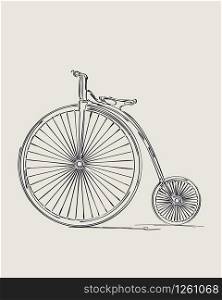 Penny-farthing retro bicycle, vector sketch