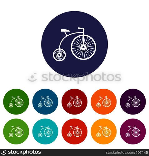 Penny-farthing set icons in different colors isolated on white background. Penny-farthing set icons