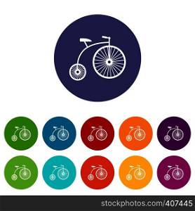 Penny-farthing set icons in different colors isolated on white background. Penny-farthing set icons