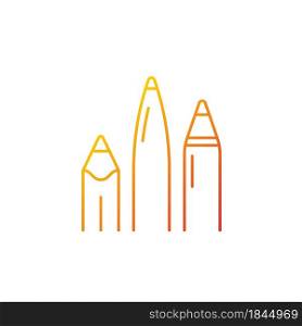 Pens and pencils gradient linear vector icon. School supplies. Writing instrument. Use for drawing and sketching. Thin line color symbol. Modern style pictogram. Vector isolated outline drawing. Pens and pencils gradient linear vector icon
