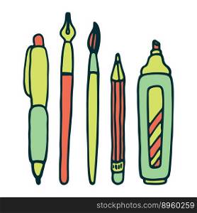Pens pencil marker and brush set vector image