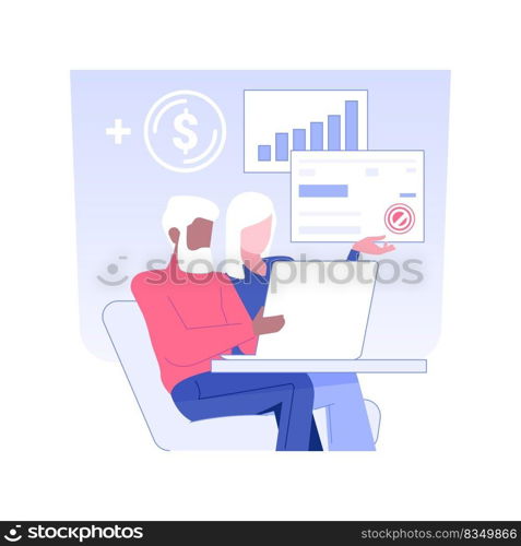 Pension fund isolated concept vector illustration. Elderly couple investing money, private company representative, pension fund, financial support, raising money idea vector concept.. Pension fund isolated concept vector illustration.