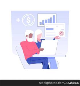 Pension fund isolated concept vector illustration. Elderly couple investing money, private company representative, pension fund, financial support, raising money idea vector concept.. Pension fund isolated concept vector illustration.