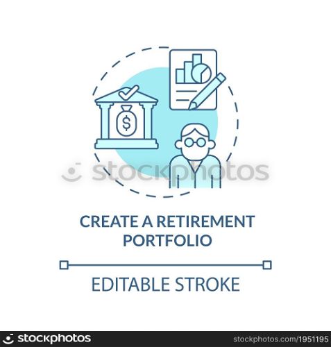 Pension portfolio development concept icon. Retirement income from investments abstract idea thin line illustration. Capital preservation. Vector isolated outline color drawing. Editable stroke. Pension portfolio development concept icon
