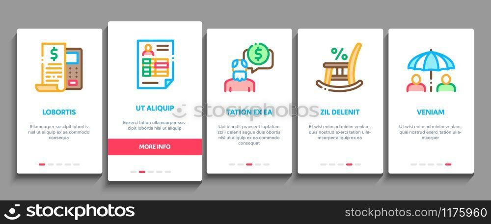 Pension Retirement Onboarding Mobile App Page Screen Vector. Money in Glass Bottle And Box, Calculator And Clock, Pension Finance Concept Linear Pictograms. Color Contour Illustrations. Pension Retirement Onboarding Elements Icons Set Vector