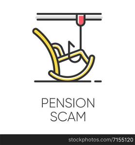 Pension scam color icon. Retirement savings theft. Fake annuity investment offer. Crime against elderly. Cold calling. Phishing. Financial scamming. Fraudulent scheme. Isolated vector illustration