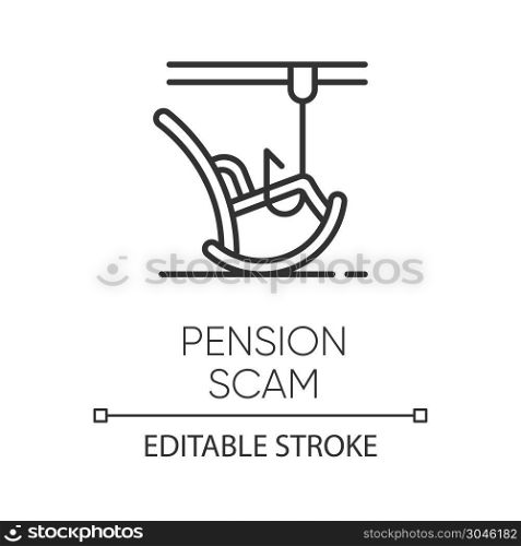 Pension scam linear icon. Retirement savings theft. Fake investment offer. Crime against elderly. Phishing. Thin line illustration. Contour symbol. Vector isolated outline drawing. Editable stroke