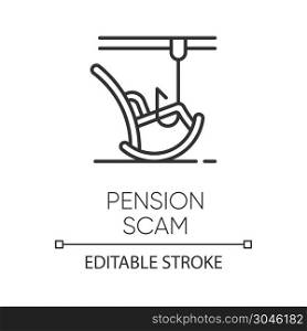 Pension scam linear icon. Retirement savings theft. Fake investment offer. Crime against elderly. Phishing. Thin line illustration. Contour symbol. Vector isolated outline drawing. Editable stroke