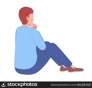 Pensive man rubbing chin while thinking semi flat color vector character. Editable figure. Full body person on white. Simple cartoon style spot illustration for web graphic design and animation. Pensive man rubbing chin while thinking semi flat color vector character