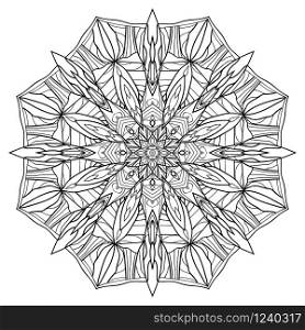 Pentagonal black and white mandala with abstract pattern. Vector element for your creativity. Coloring for adults, anti-stress. Element for stained glass. Pentagonal black and white mandala with abstract pattern. Vector