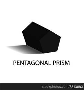 Pentagonal prism geometric figure of black color that casts shape. Three-dimensional form with side in shape of pentagon isolated vector illustration.. Pentagonal Prism Geometric Figure of Black Color