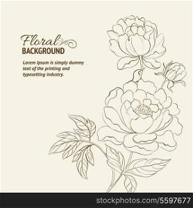 Peonies ink background. Vector illustration.