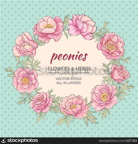 peonies. vector frame with pink peonies on blue background