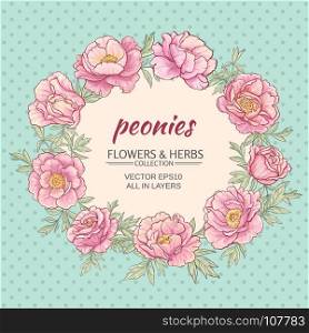 peonies. vector frame with pink peonies on blue background