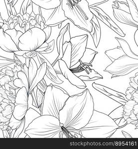 Peony and lily flowers seamless pattern texture vector image