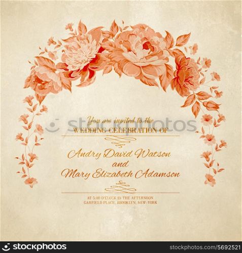Peony garland for holiday card. Vector illustration.