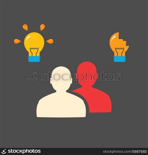 People and bulbs. Flat concept.. People and bulbs. Flat concept
