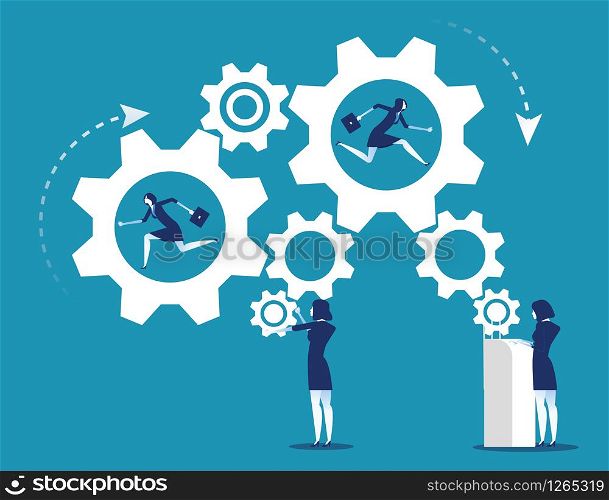 People and Business industry working of gears mechanism. Concept business team vector illustration.